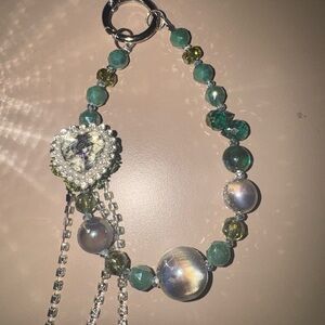 Elegant Green and Silver Beaded Keychain/Purse Chain